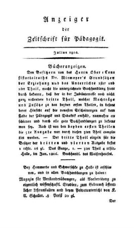 Anzeiger der Zeitschrift für Pädagogik : Julius