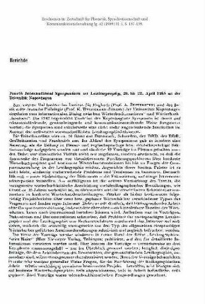 Fourth International Symposium on Lexicography, 20. bis 22. April 1988 an der Universität Kopenhagen