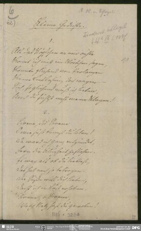 Eigenh. "Kleine Gedichte" von August Wilhelm von Schlegel, o.O., ohne Datumsangabe