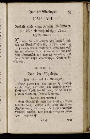 Cap. VII. Enthält noch einige Fragen und Antworten über die noch übrigen Theile der Anatomie.