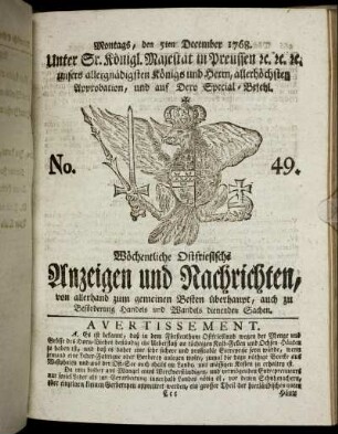 No. 49. Montags, den 5ten December 1768.