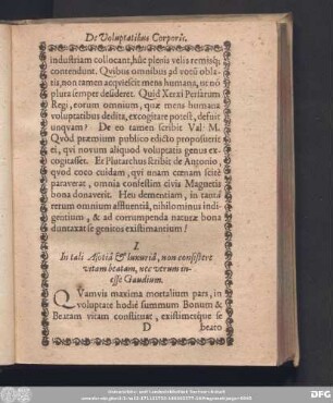 I. In tali Asotiâ & luxurid, non consistere vitam beatam, nec verum ineffe Gaudium.