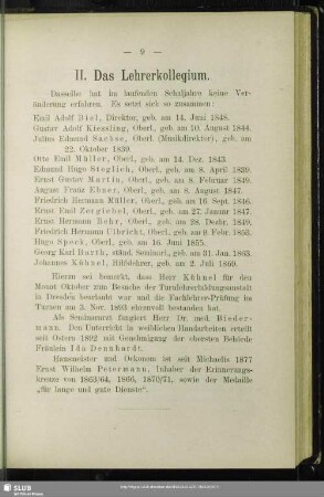 II. Lehrerkollegium