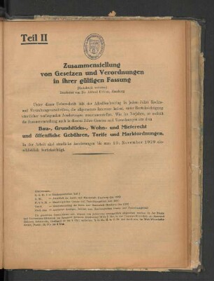 Teil II Zusammenstellung von Gesetzen und Verordnungen in ihrer gültigen Fassung