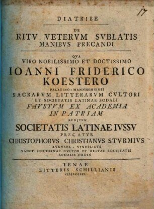 Diatribe de ritu veterum, sublatis manibus precandi