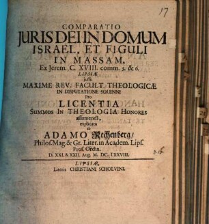 Comparatio Iuris Dei In Domum Israel, Et Figuli In Massam : Ex Jerem. C. XVIII. comm. 5. & 6.