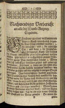 Nothwendiger Vorbericht an alle der Wund-Artzney Ergebene.