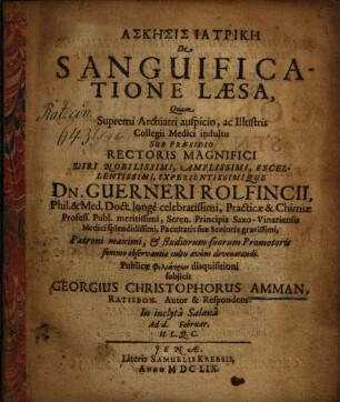 Askēsis iatrikē de sanguificatione laesa