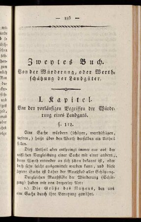 Zweytes Buch. Von der Würderung, oder Werthschätzung der Landgüter