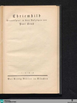 Chriemhild : Trauerspiel in 3 Aufzügen