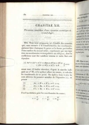 Chapitre XII. Discussion immédiate d´une équation numérique du second degré.