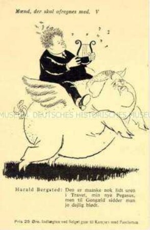 Postkarte der dänischen Widerstandsbewegung aus dem 2. Weltkrieg mit Karikatur