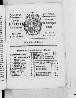 50tes Stück., Ausgabe vom 16. Dezember 1795