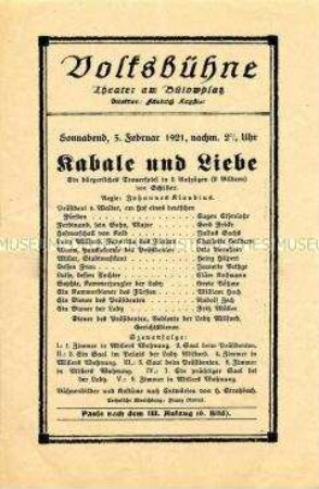 Theaterprogramm der Berliner Volksbühne am Bülowplatz