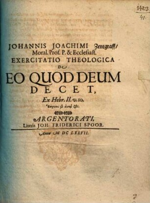 Exercitatio theol. de eo, quod Deum decet, ex Hebr. II, 10.