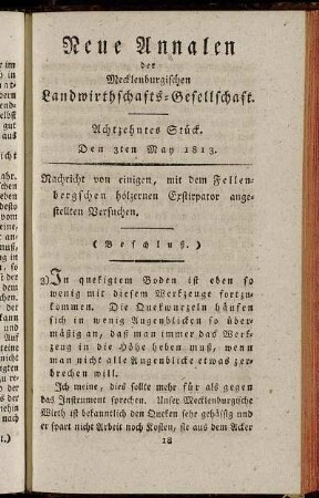 Achtzehntes Stück. Den 3ten May 1813.