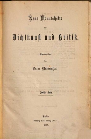 Neue Monatshefte für Dichtkunst und Kritik. 2, 2. 1875