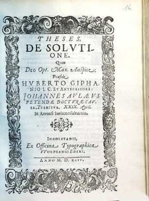 Theses, De Solvtione