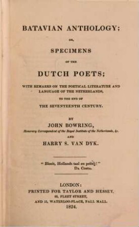 Batavian anthology or, specimens of the Dutch poets