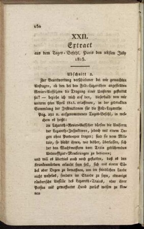 XXII. Extract aus dem Tages=Befehl, Paris den 28sten July 1815.