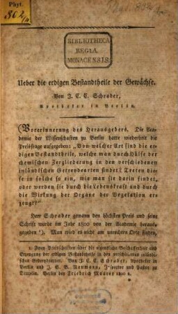 Ueber die erdigen Bestandtheile der Gewächse