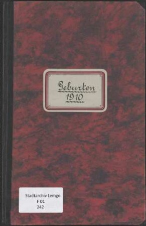 Namensverzeichnis Geburtsregister Lemgo 1910