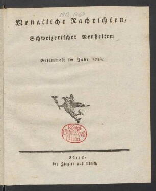 1795: Monatliche Nachrichten Schweizerischer Neuheiten