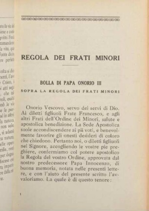 Regola dei Frati Minori -Bolla Di Papa Onorio III Sopra La Regola Dei Frati Minori [= 1. Kapitel mit den Seiten 1 - 13, gebunden nach Seite 32]
