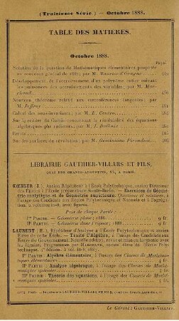 Table des matières. Octobre 1888.