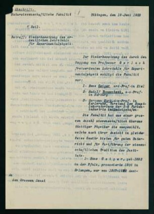 Wiederbesetzung des ordentlichen Lehrstuhls für Experimentalphysik