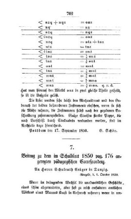 Beitrag zu dem im Schulblatt 1850 pag. 176 angeregten pädagogischen Correspondenz