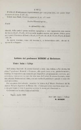 Lettera del prof. Rubini al Redattore.