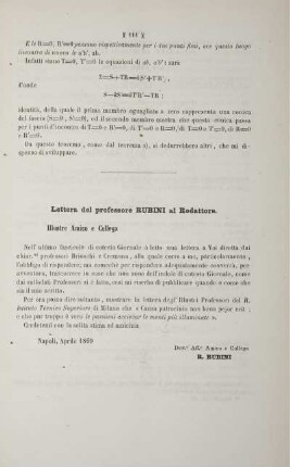 Lettera del prof. Rubini al Redattore.