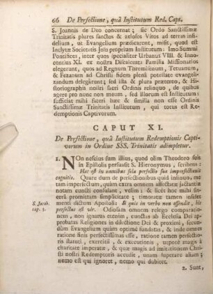 Caput XI. De Perfectione, qua Institutum Redemptionis Captivorum in Ordine SSS. Trinitatis adimpletur.