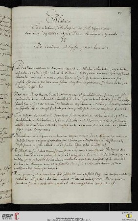 Material- und Thesensammlung: Materiæ Exercitationis Theologicæ de Salute per primum hominem deperdita, et per Deum Hominem reparata. § I De Creatione et lapsu primi hominis