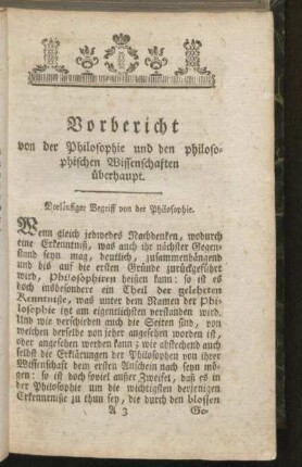 Vorbericht von der Philosopie und den philosophischen Wissenschaften überhaupt