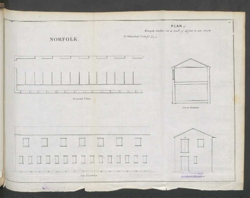 Norfolk. Plan of wing to stables on a scale to 12 feet to an Inch.