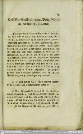 Politische Eintheilung und Bestandtheile des Königreichs Spanien