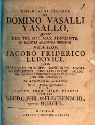Dissertatio Juridica De Domino vasalli Vasallo