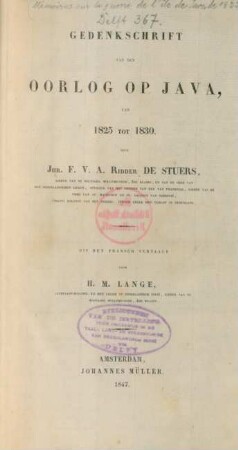 Gedenkschrift van den oorlog op Java, van 1825 tot 1830
