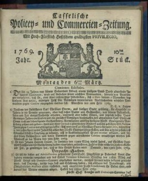 10tes Stueck, Montag den 6ten Maertz 1769
