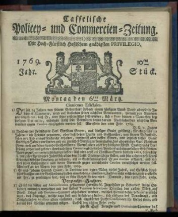10tes Stueck, Montag den 6ten Maertz 1769