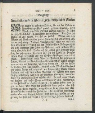 Eingang. Andächtige und in Christo JEsu vielgeliebte Seelen