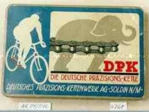Blechdose für Fahrradketten "DPK DIE DEUTSCHE PRÄZISIONS-KETTE DEUTSCHES PRÄZSIONS-KETTENWERK AG SOLDIN N/M."