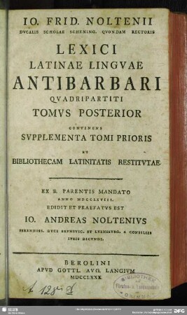 2: Continens Supplementa Tomi Prioris Et Bibliothecam Latinitatis Restitutae