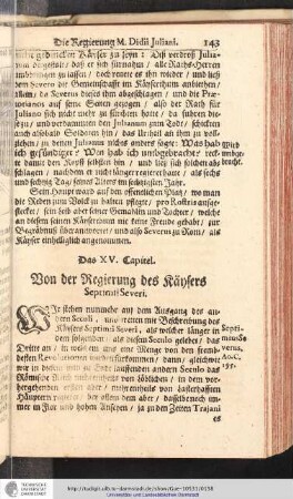 Das XV. Capitel. Von der Regierung des Käysers Septimii Severi.