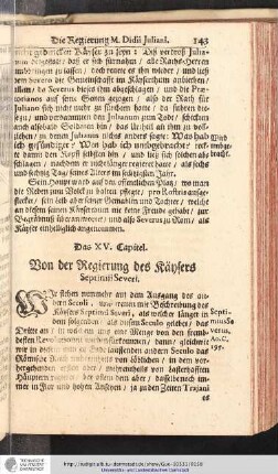 Das XV. Capitel. Von der Regierung des Käysers Septimii Severi.