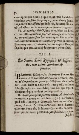 Cap. I. De Summi Boni Requisitis & Essentia, tum etiam Attributis & partibus