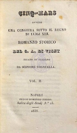 Cinq-Mars ovvero una congiura sotto il regno di Luigi XIII. : romanzo storico, 2