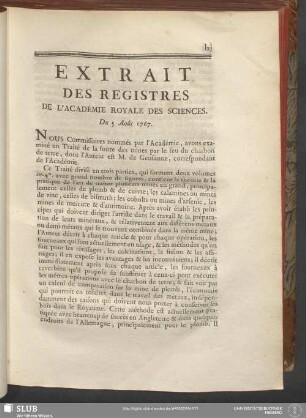 Extrait Des Registres De L'Académie Royale Des Sciences. Du 5 Août 1767